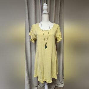 Umgee Yellow Raw Edge Sleeve Dress